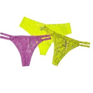 NWT VS PINK Lace Double Strap Thong Trio Women's 2XL 3-Pack